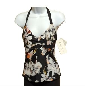 Athleta NWT sz 32B/C floral halter tankini top black white Quick dry